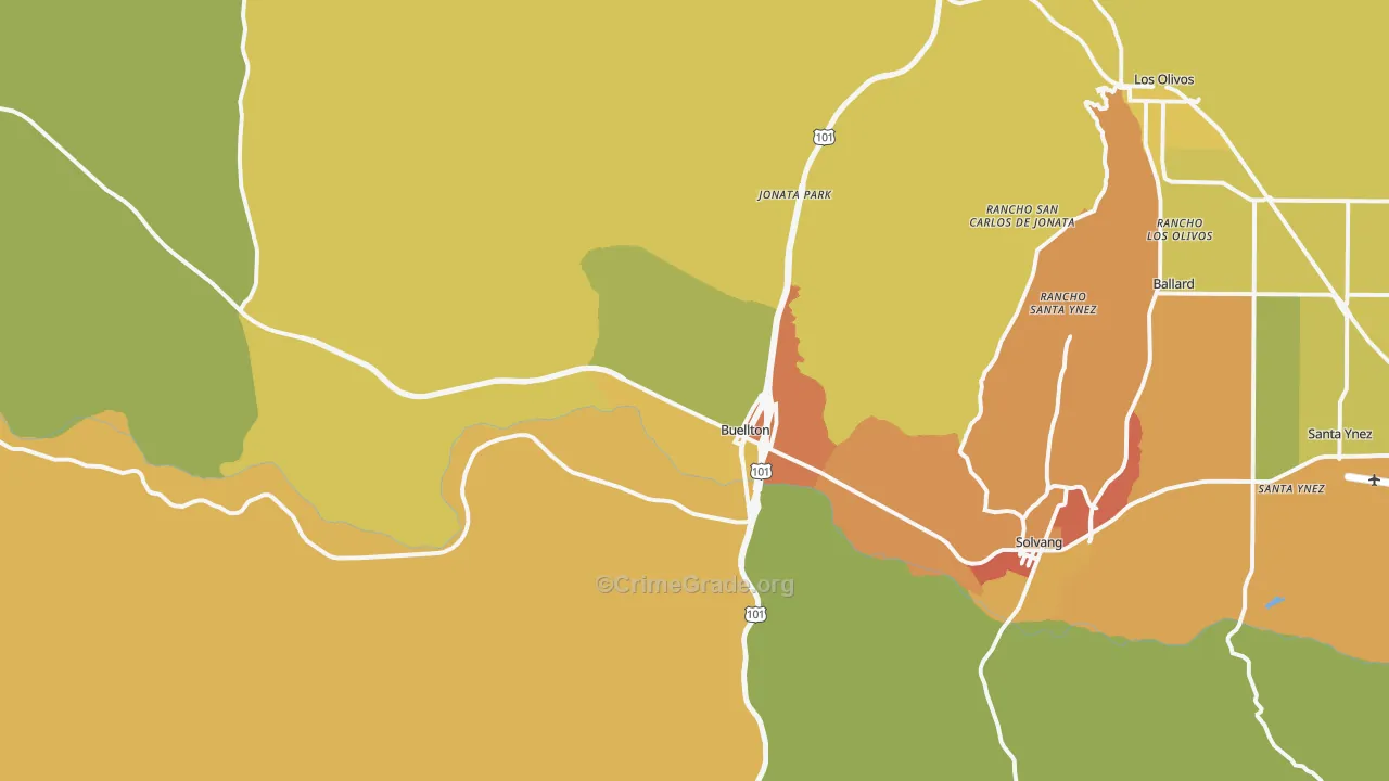 Buellton, CA Map of Vehicle Theft Rates