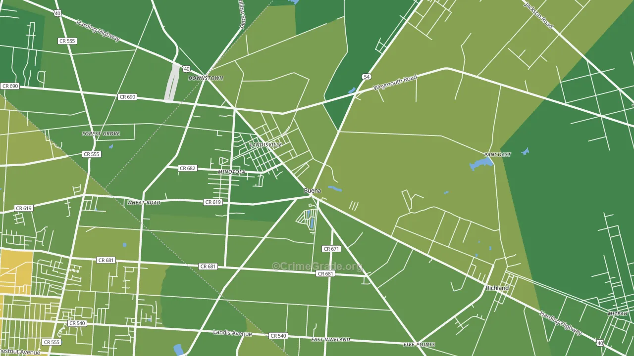 Buena, NJ Map of Vehicle Theft Rates