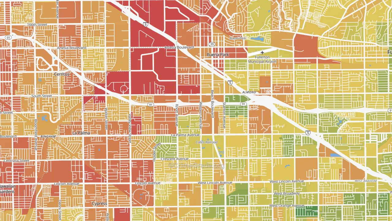 Buena Park, CA Map of Vehicle Theft Rates