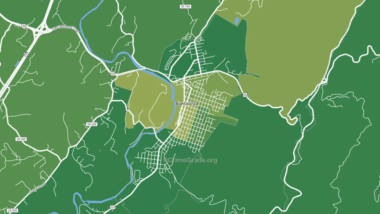 Buena Vista City, VA Map of Vehicle Theft Rates