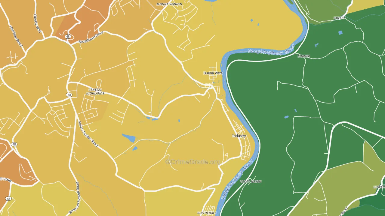 Buena Vista, PA Map of Vehicle Theft Rates