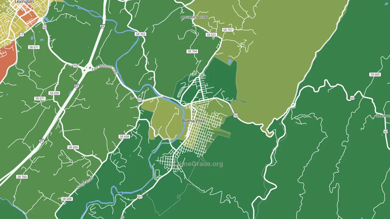 Buena Vista, VA Map of Vehicle Theft Rates