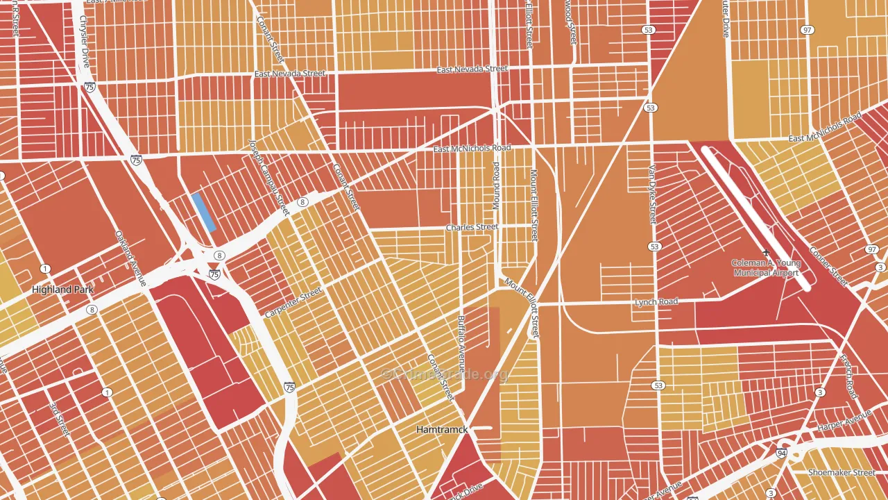 Buffalo Charles, Detroit, MI Map of Vehicle Theft Rates