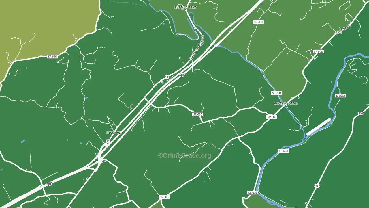 Buffalo Forge, VA Map of Vehicle Theft Rates