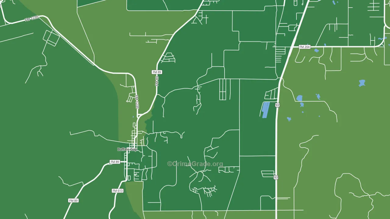 Buffalo Gap, TX Map of Vehicle Theft Rates