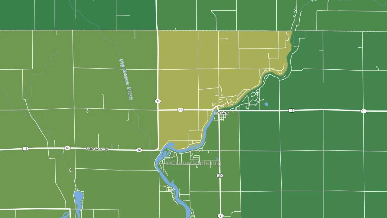 Buffalo, IN Map of Vehicle Theft Rates