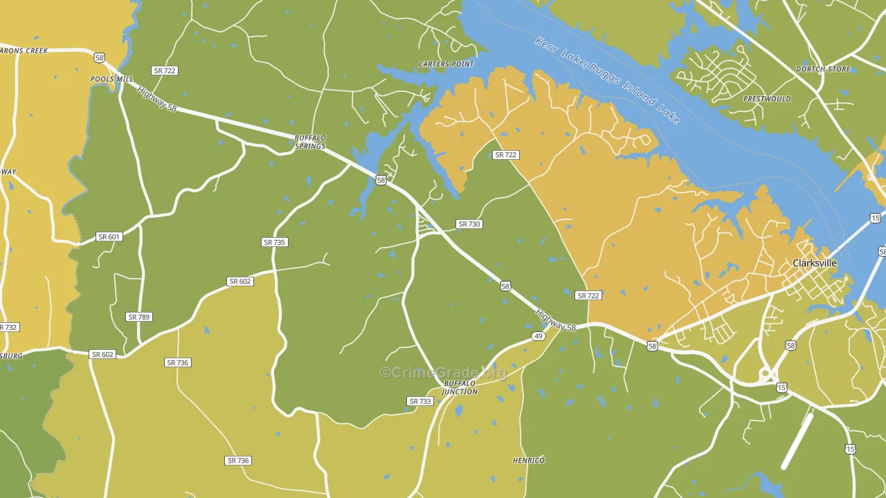 Buffalo Junction, VA Map of Vehicle Theft Rates