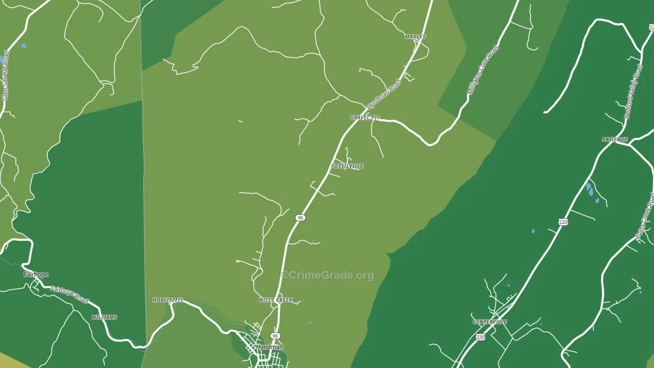 Buffalo Mills, PA Map of Vehicle Theft Rates
