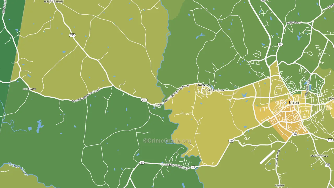 Buffalo, SC Map of Vehicle Theft Rates