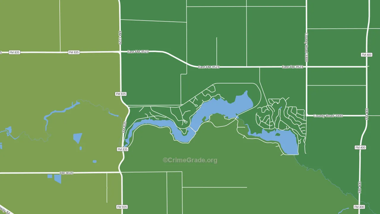Buffalo Springs, TX Map of Vehicle Theft Rates