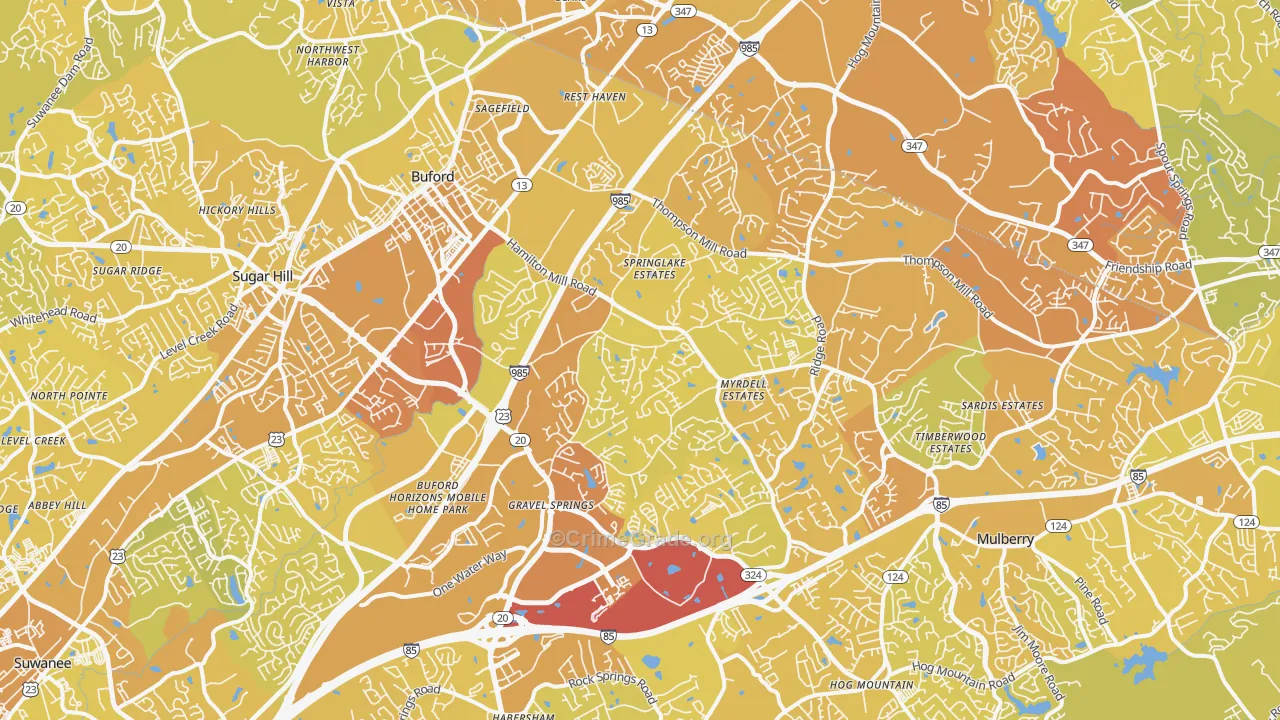 Buford, GA Map of Vehicle Theft Rates