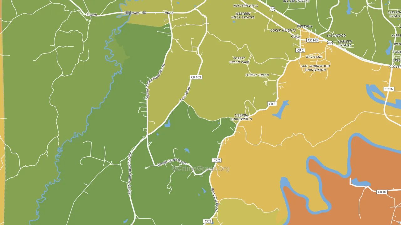 Buhl, AL Map of Vehicle Theft Rates