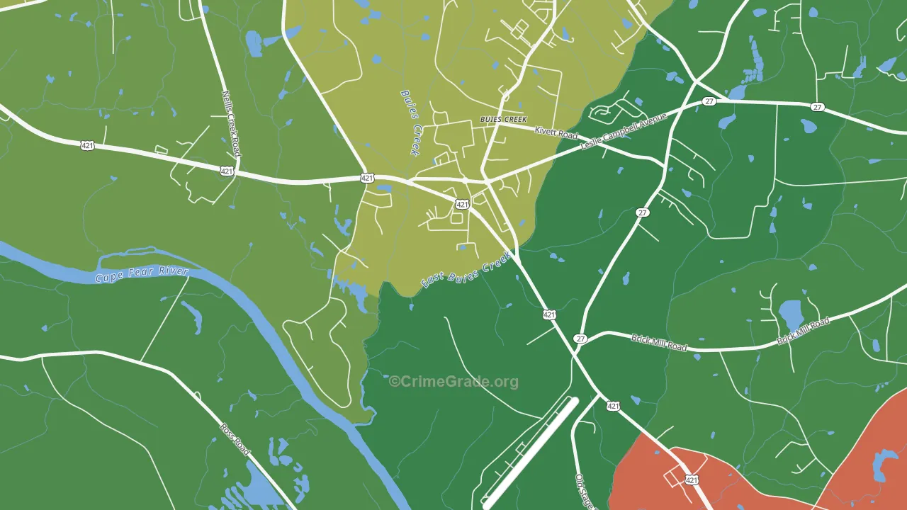 Buies Creek, NC Map of Vehicle Theft Rates