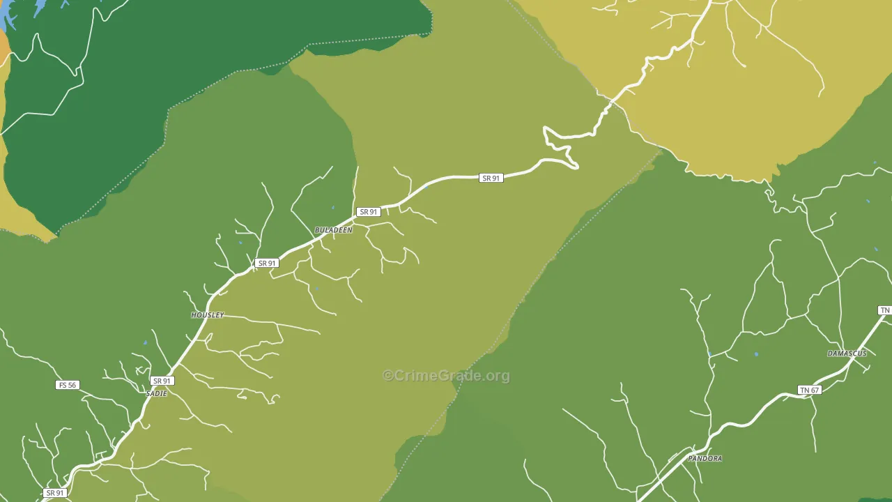 Buladeen, TN Map of Vehicle Theft Rates
