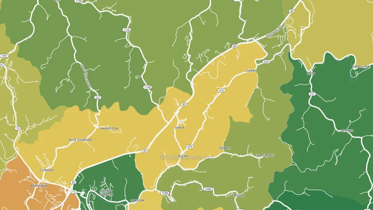 Bulan, KY Map of Vehicle Theft Rates
