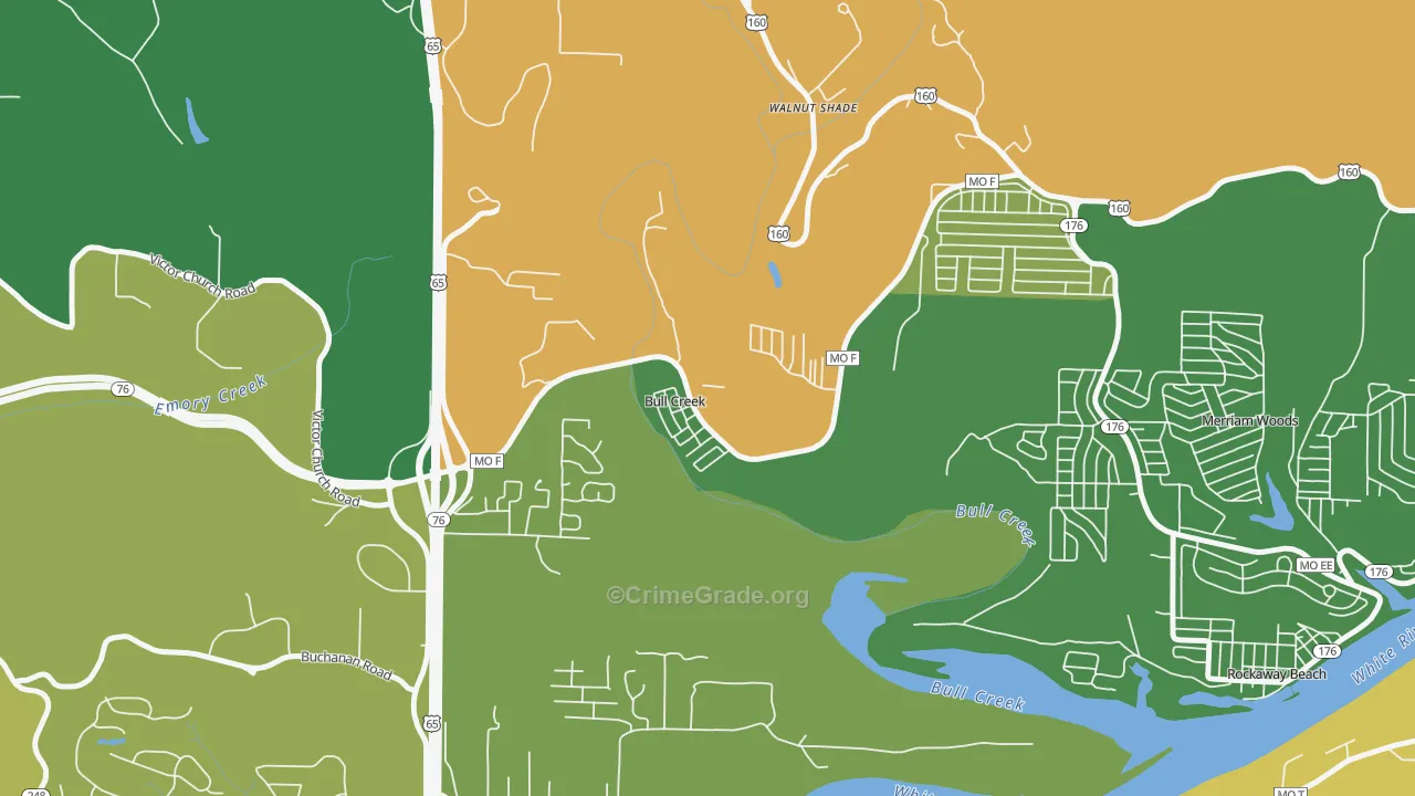 Bull Creek, MO Map of Vehicle Theft Rates