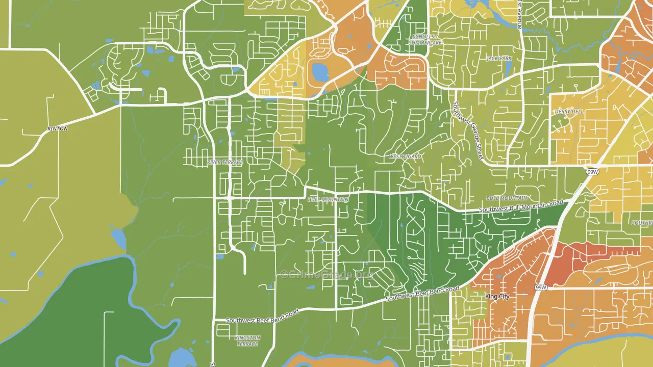 Bull Mountain, OR Map of Vehicle Theft Rates