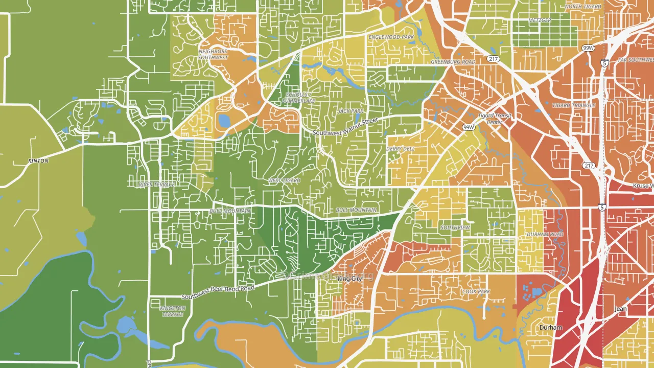 Bull Mountain, Tigard, OR Map of Vehicle Theft Rates