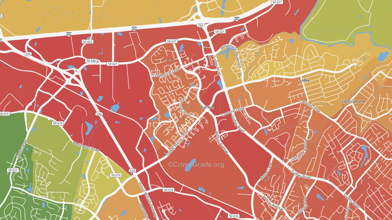 Bull Run, VA Map of Vehicle Theft Rates