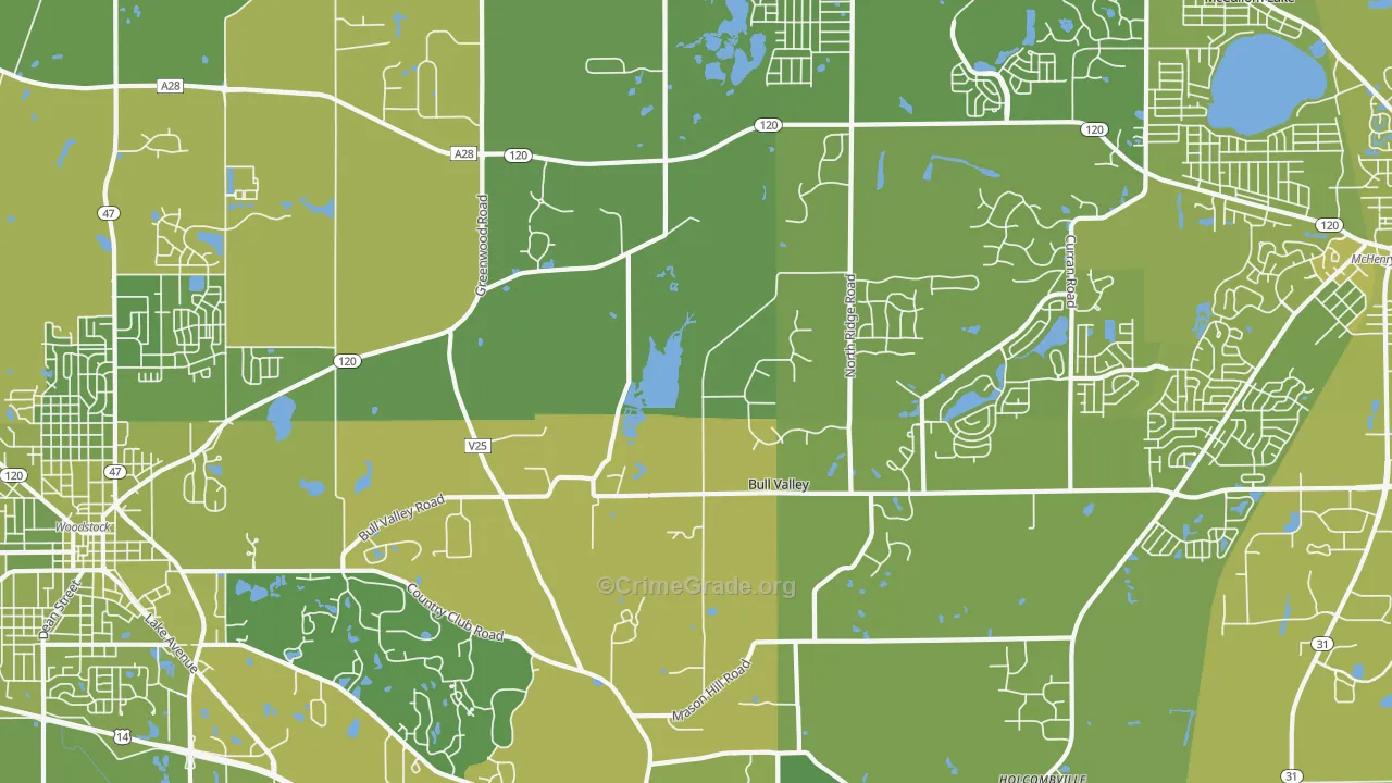 Bull Valley, IL Map of Vehicle Theft Rates
