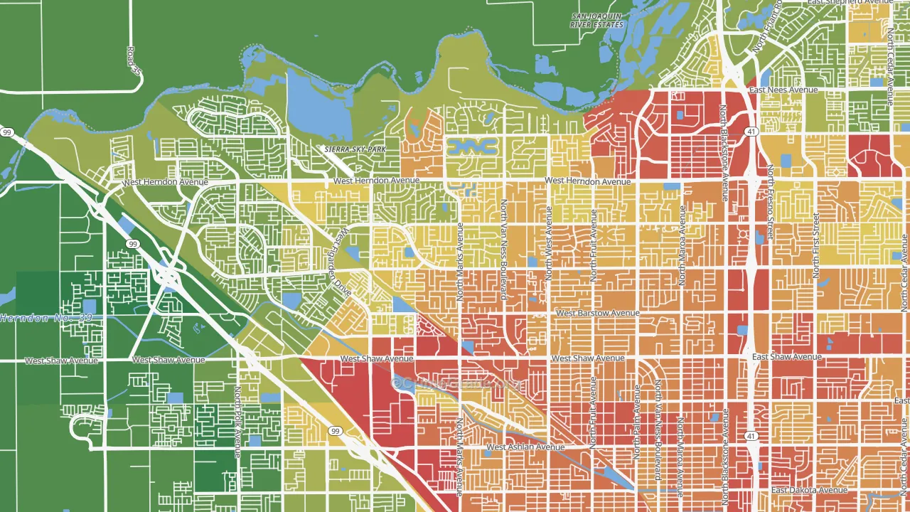 Bullard, Fresno, CA Map of Vehicle Theft Rates