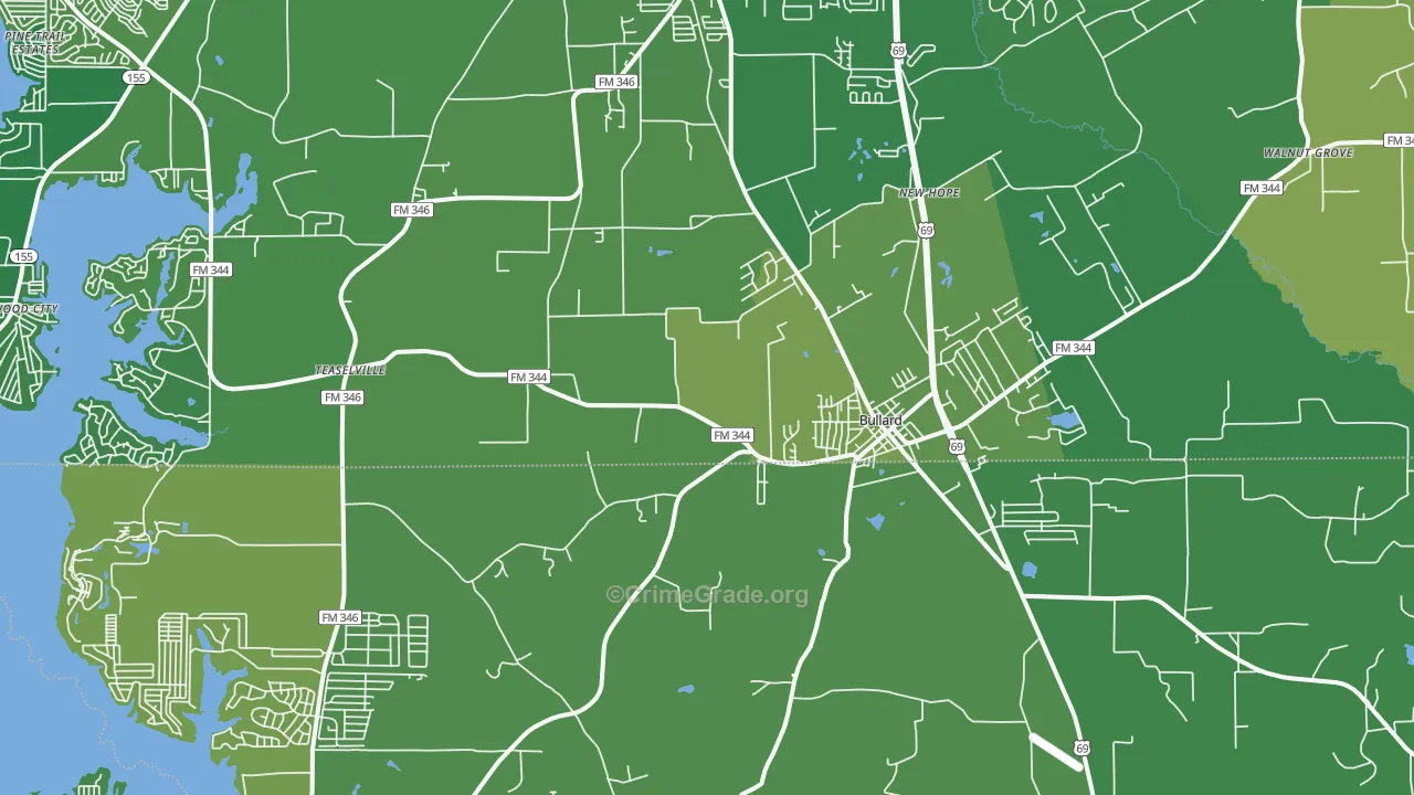 Bullard, TX Map of Vehicle Theft Rates