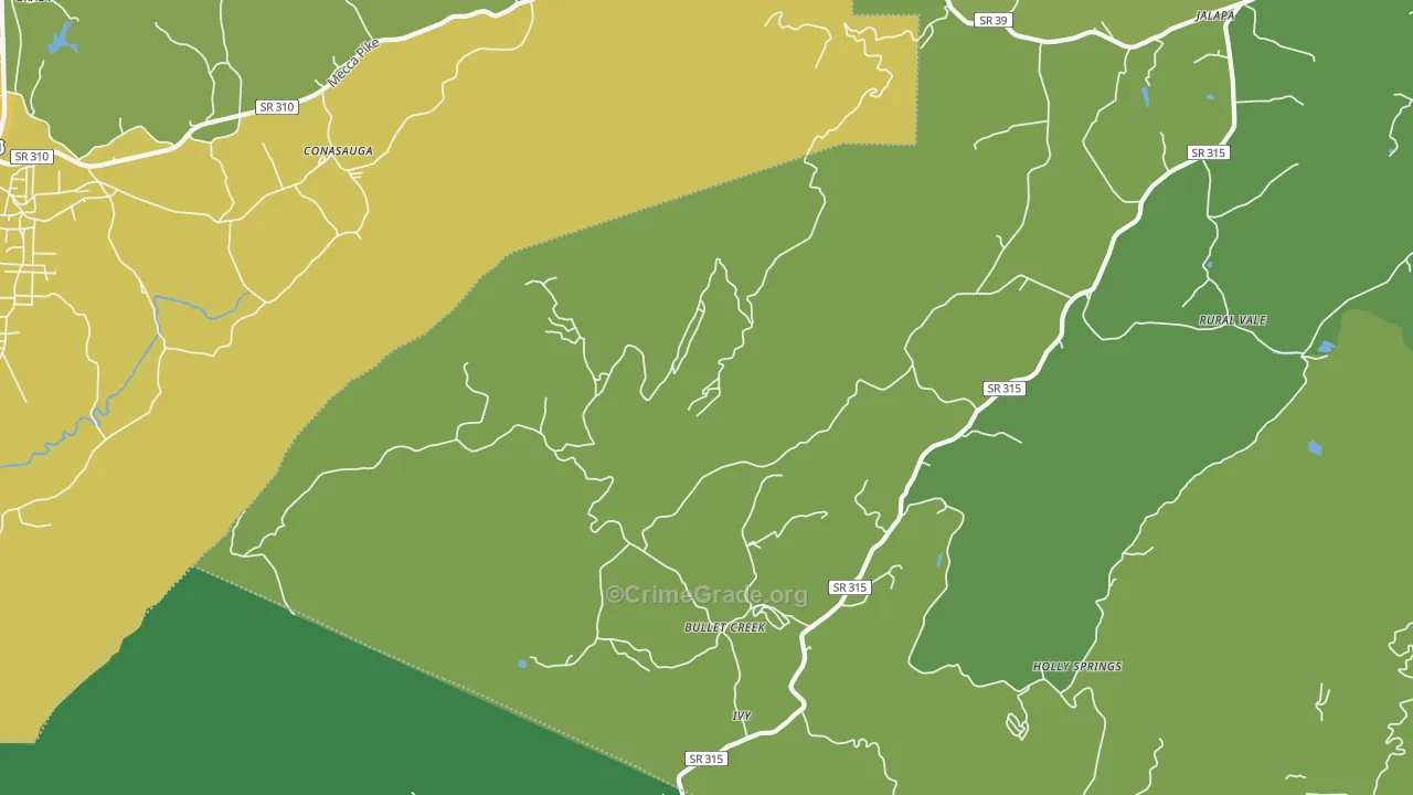 Bullet Creek, TN Map of Vehicle Theft Rates