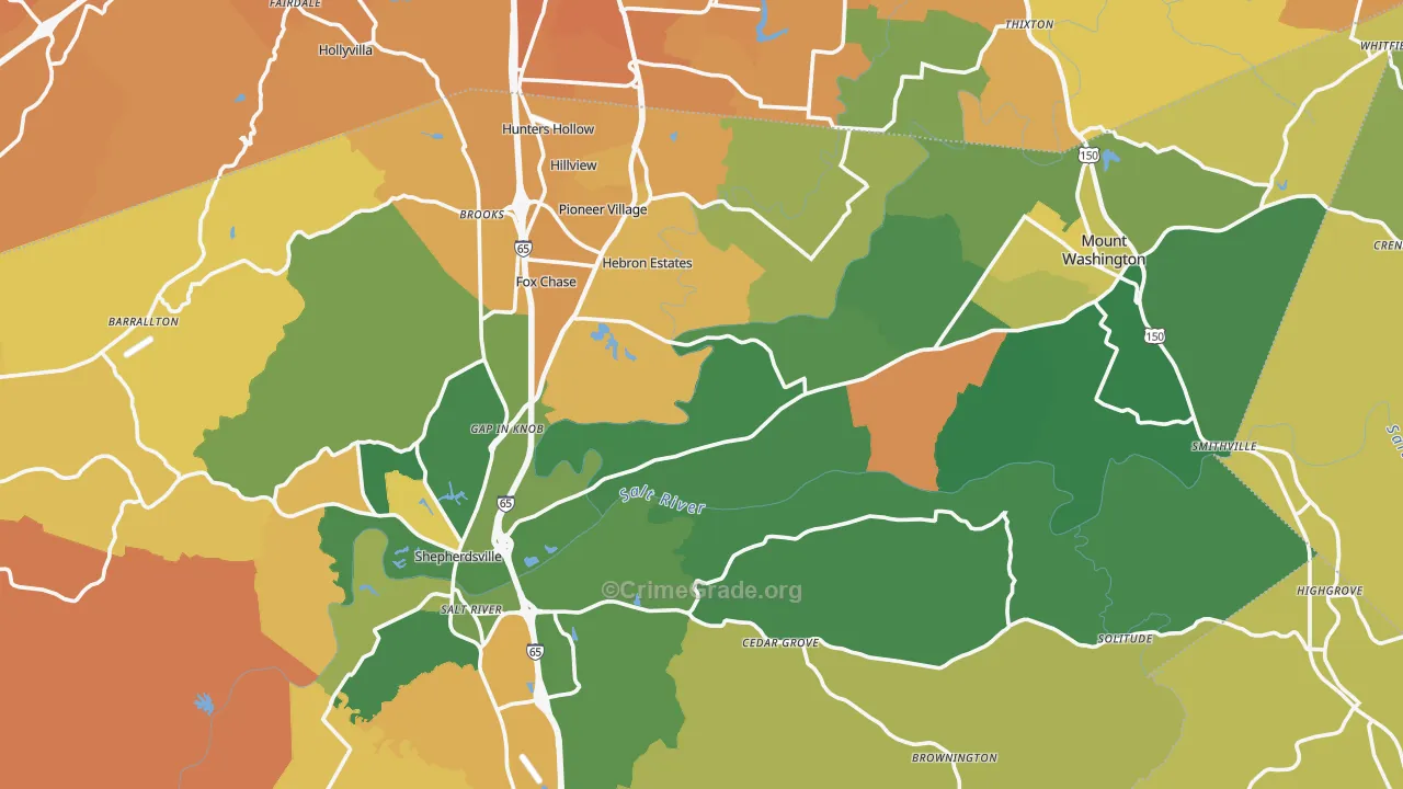 Bullitt County, KY Map of Vehicle Theft Rates