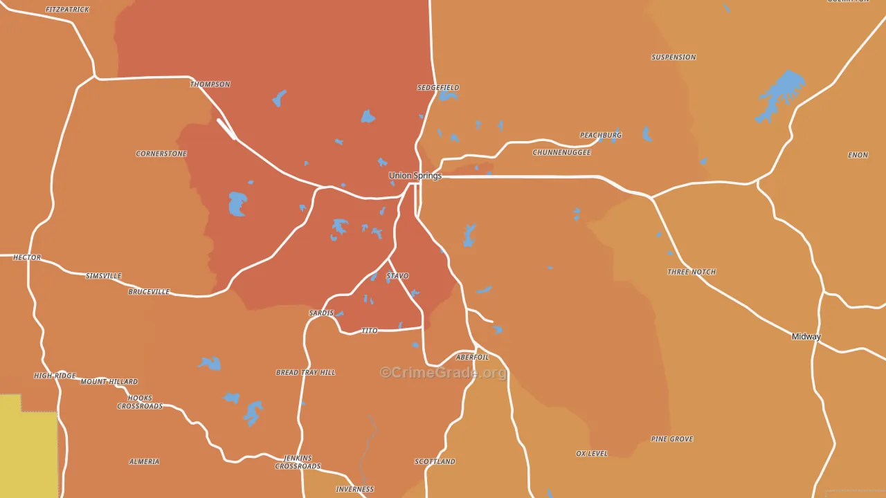 Bullock County, AL Map of Vehicle Theft Rates
