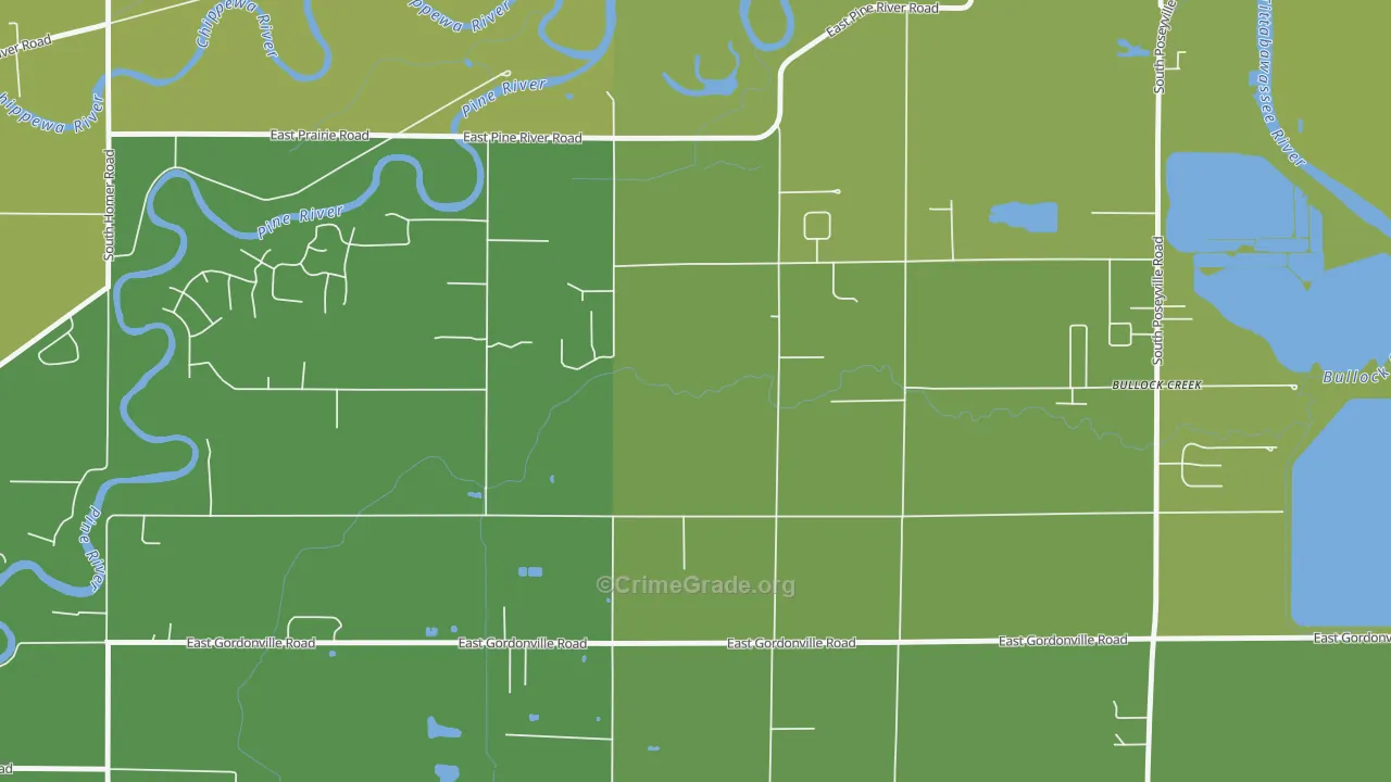 Bullock Creek, MI Map of Vehicle Theft Rates