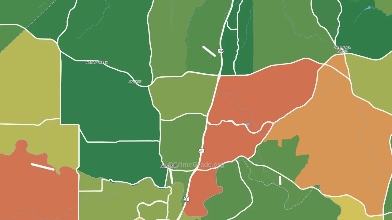 Bulverde, TX Map of Vehicle Theft Rates