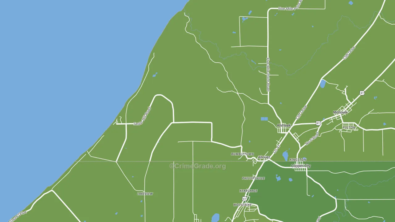 Bumbletown, MI Map of Vehicle Theft Rates