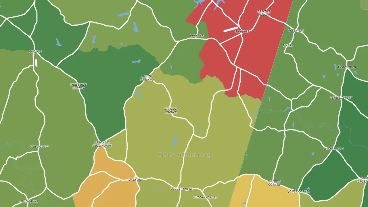 Bumpass, VA Map of Vehicle Theft Rates
