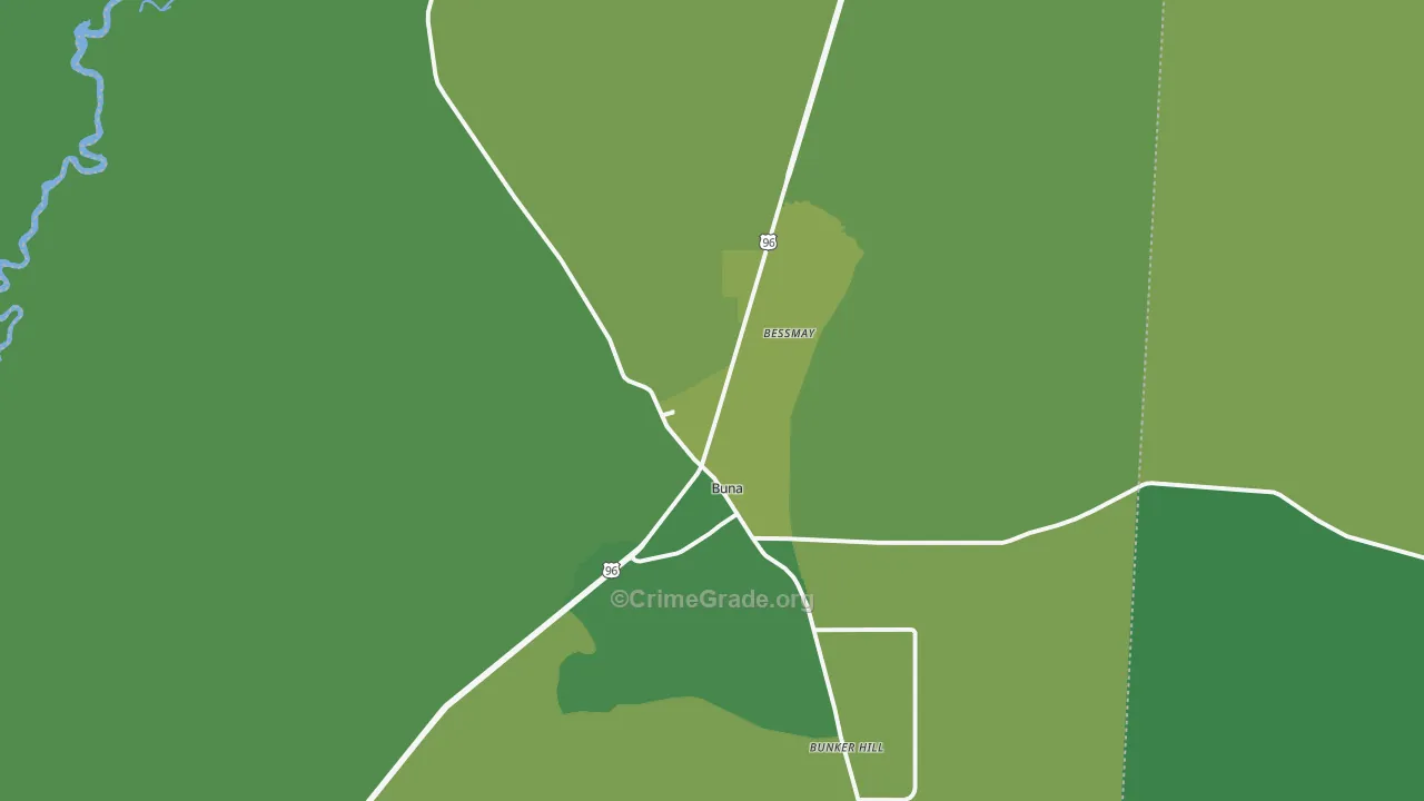 Buna, TX Map of Vehicle Theft Rates