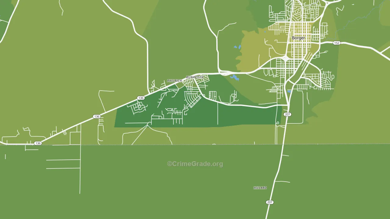 Bunavista, TX Map of Vehicle Theft Rates