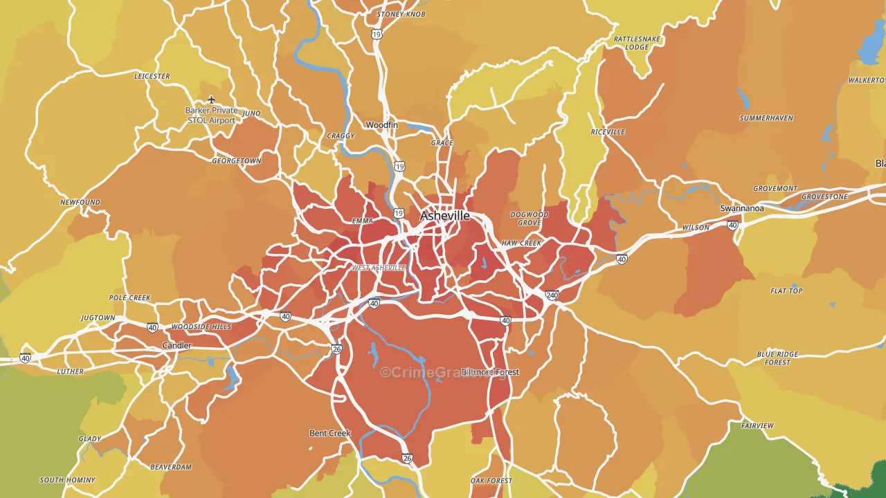 Buncombe County, NC Map of Vehicle Theft Rates