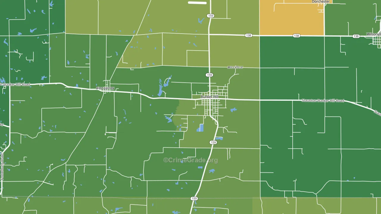 Bunker Hill, IL Map of Vehicle Theft Rates