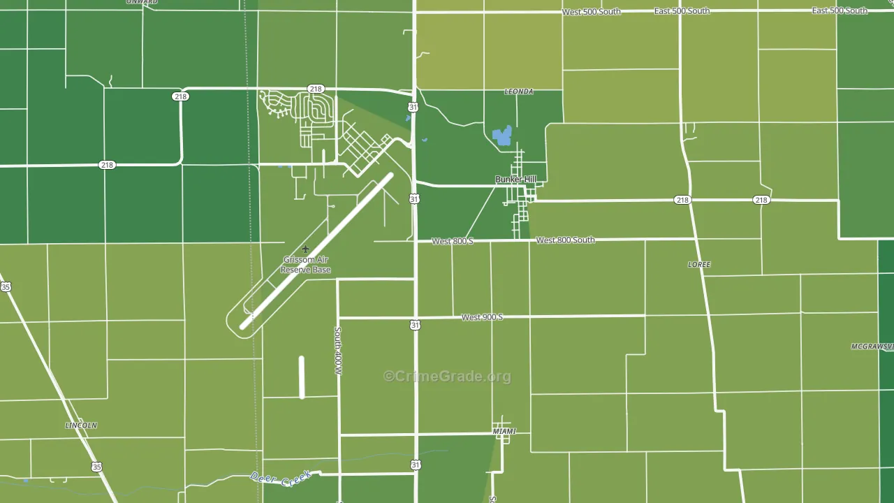 Bunker Hill, IN Map of Vehicle Theft Rates
