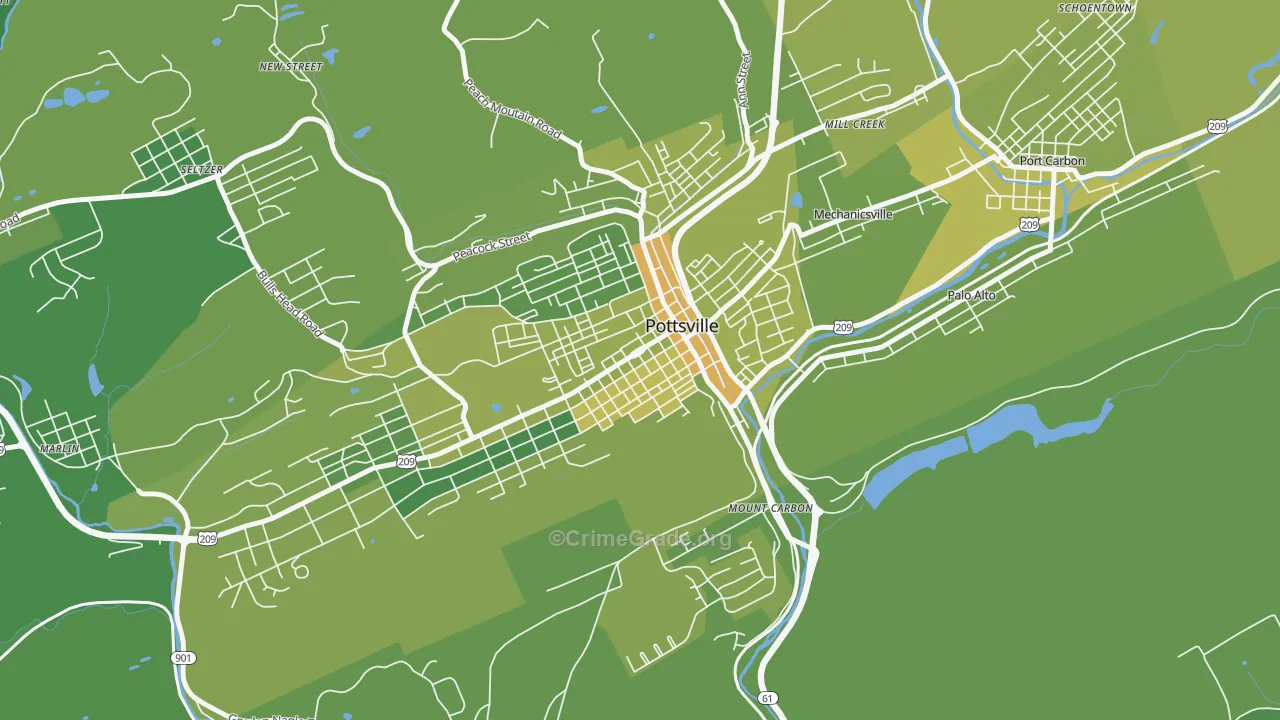 Bunker Hill, Pottsville, PA Map of Vehicle Theft Rates