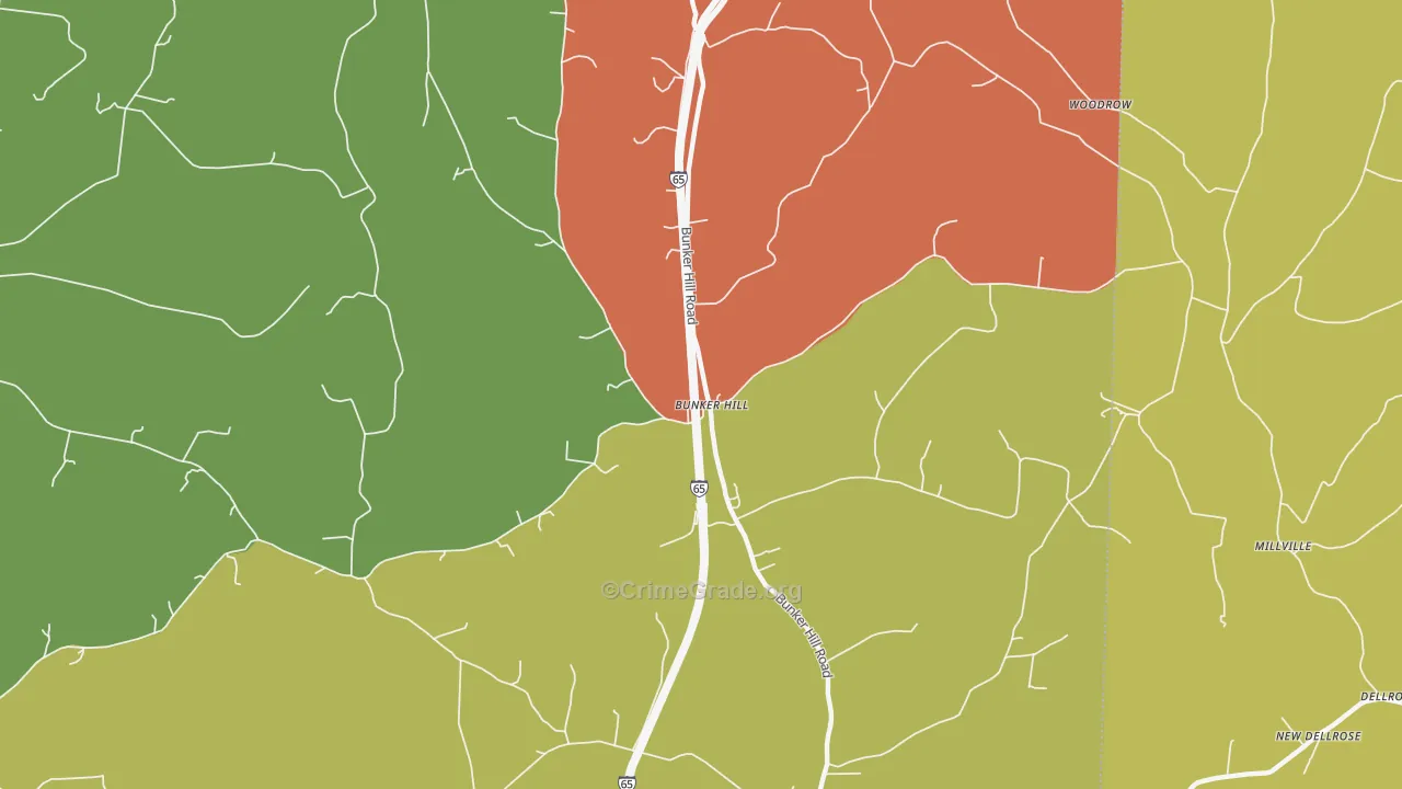 Bunker Hill, TN Map of Vehicle Theft Rates