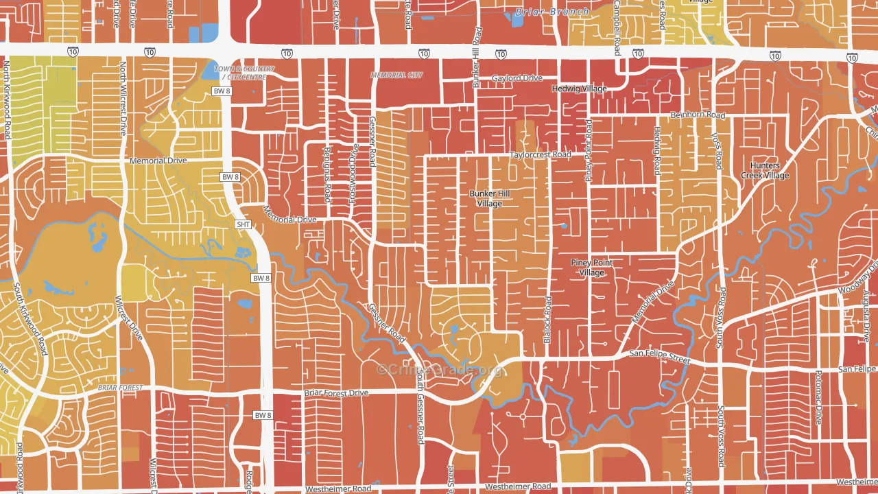 Bunker Hill Village, TX Map of Vehicle Theft Rates