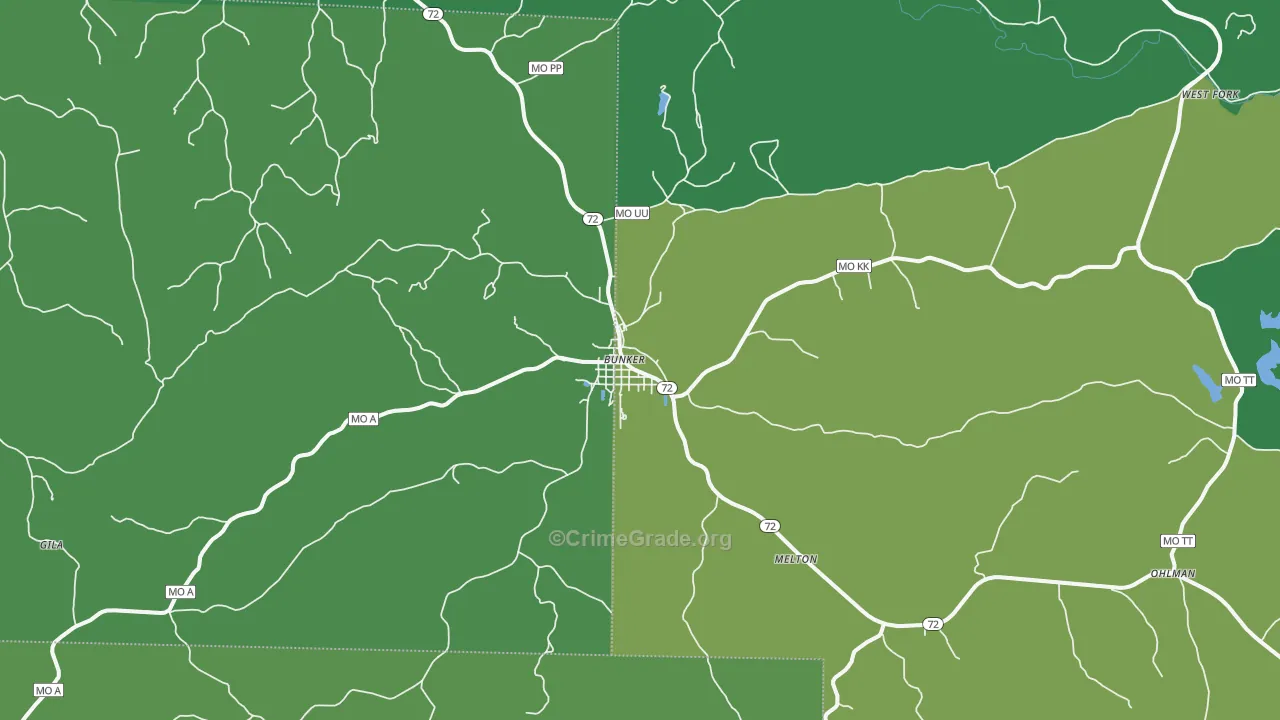 Bunker, MO Map of Vehicle Theft Rates