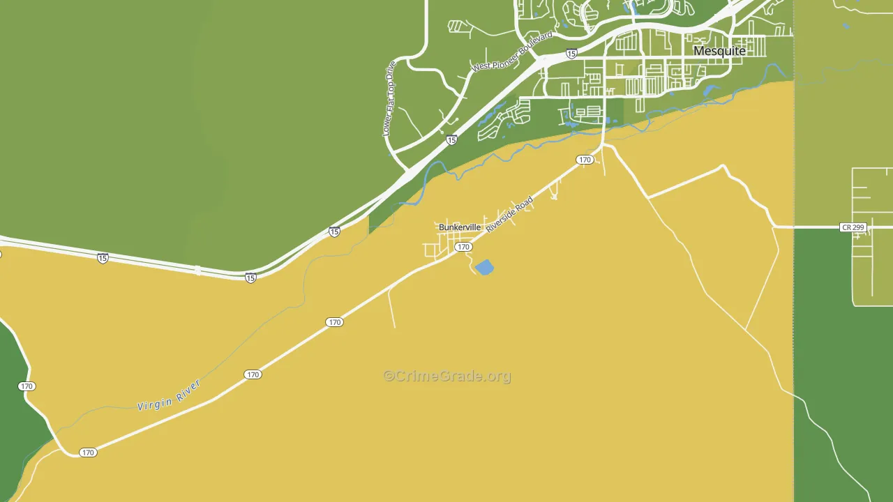 Bunkerville, NV Map of Vehicle Theft Rates