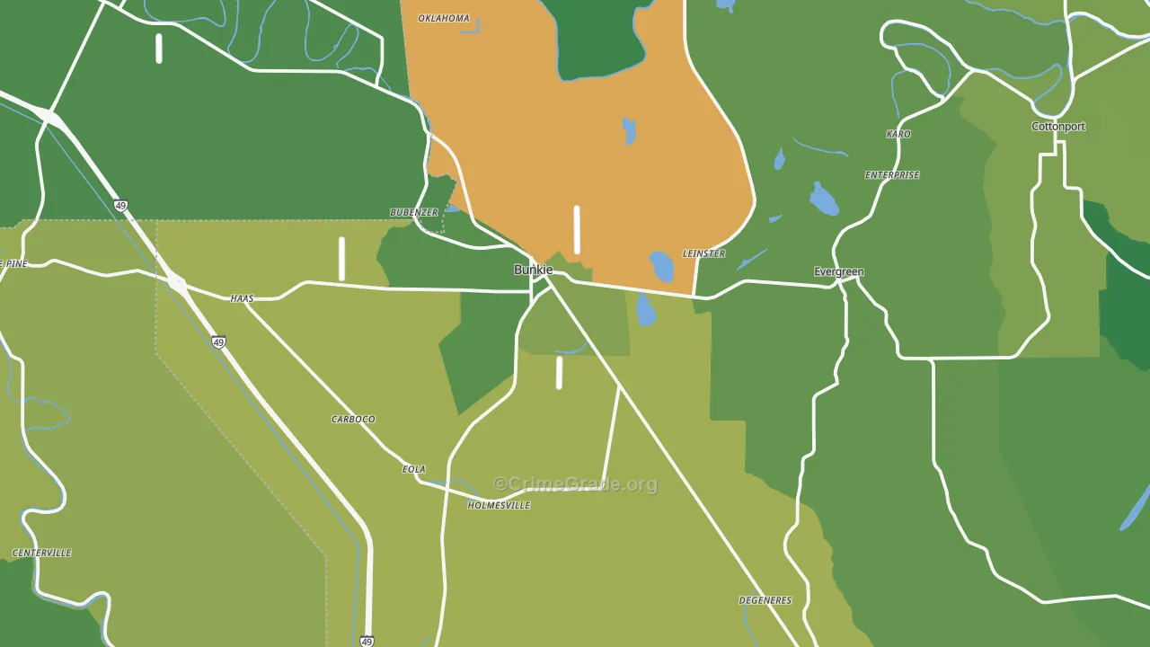 Bunkie, LA Map of Vehicle Theft Rates