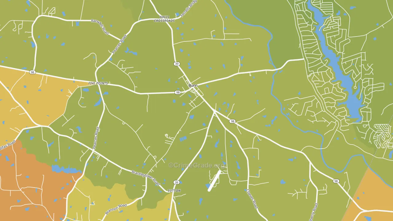 Bunn, NC Map of Vehicle Theft Rates