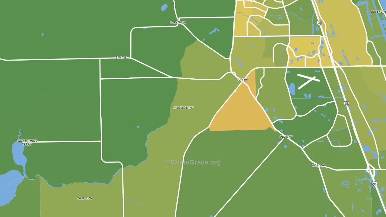 Bunnell, FL Map of Vehicle Theft Rates