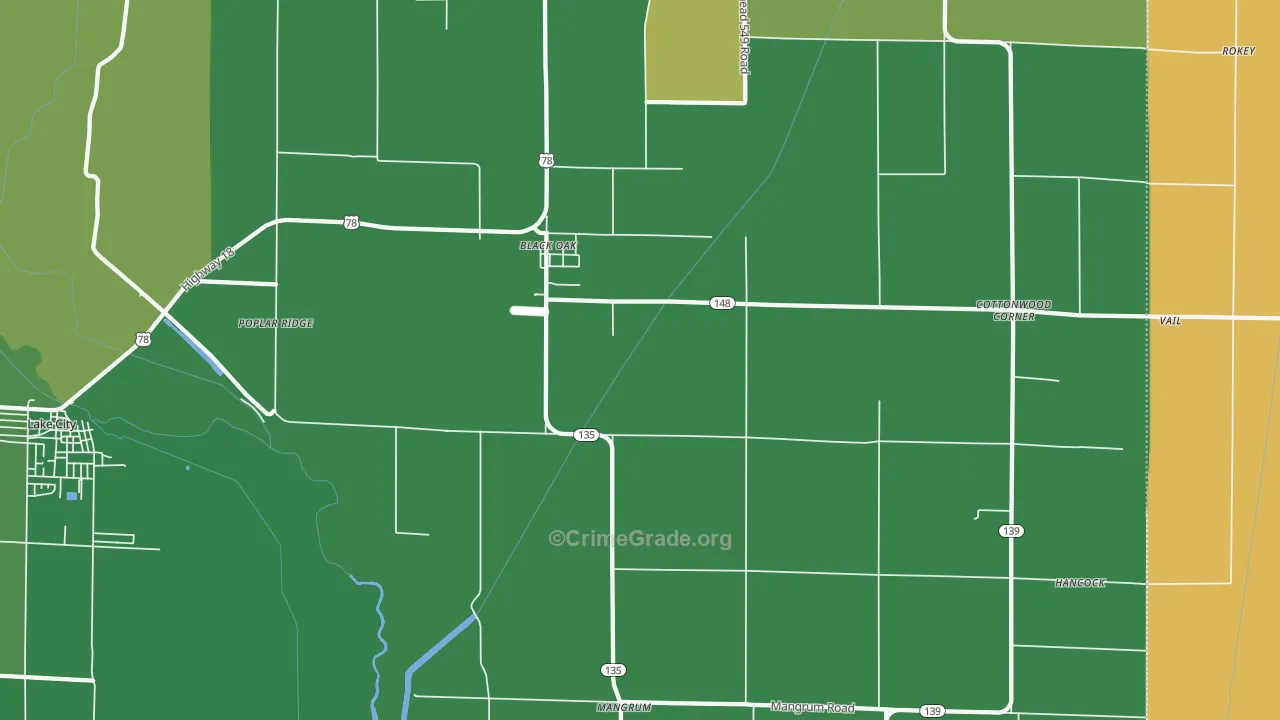 Bunney, AR Map of Vehicle Theft Rates