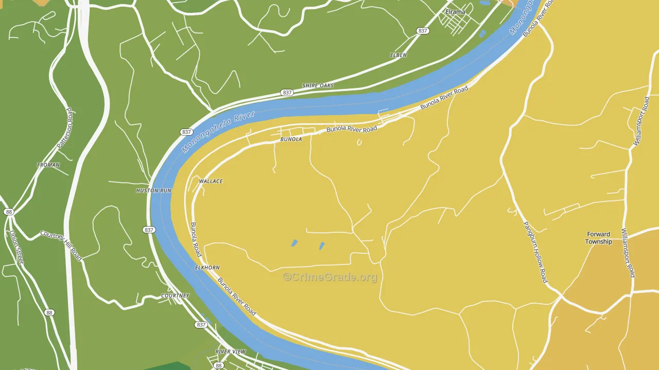 Bunola, PA Map of Vehicle Theft Rates