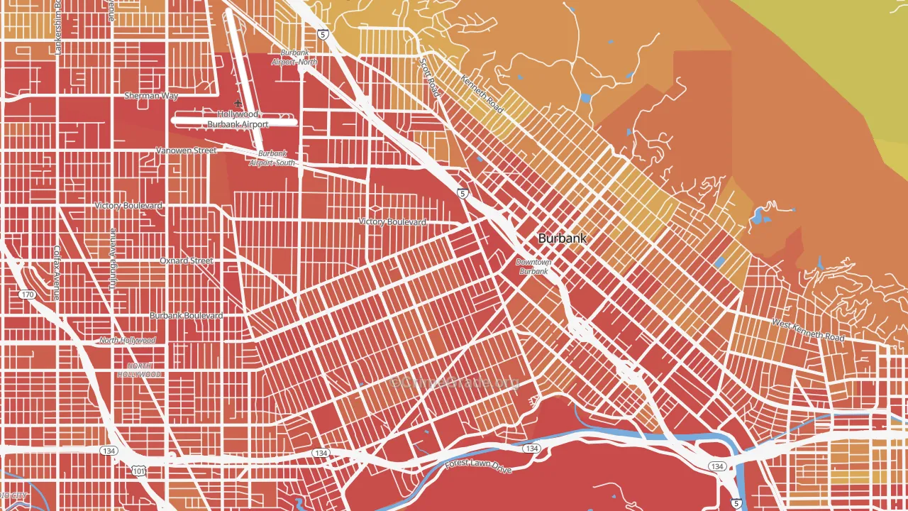 Burbank, CA Map of Vehicle Theft Rates