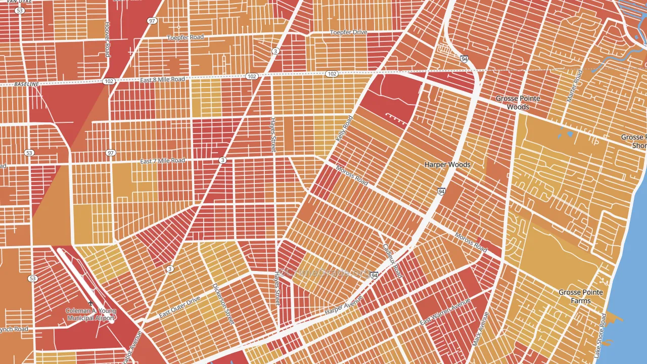 Burbank, Detroit, MI Map of Vehicle Theft Rates
